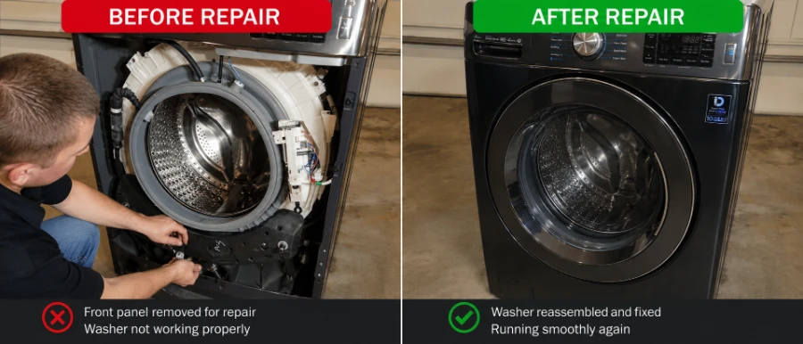 Before and after washer repair in Abilene, TX.