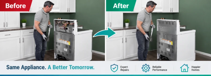 Stove and range repair before and after real repair work in Abilene, TX